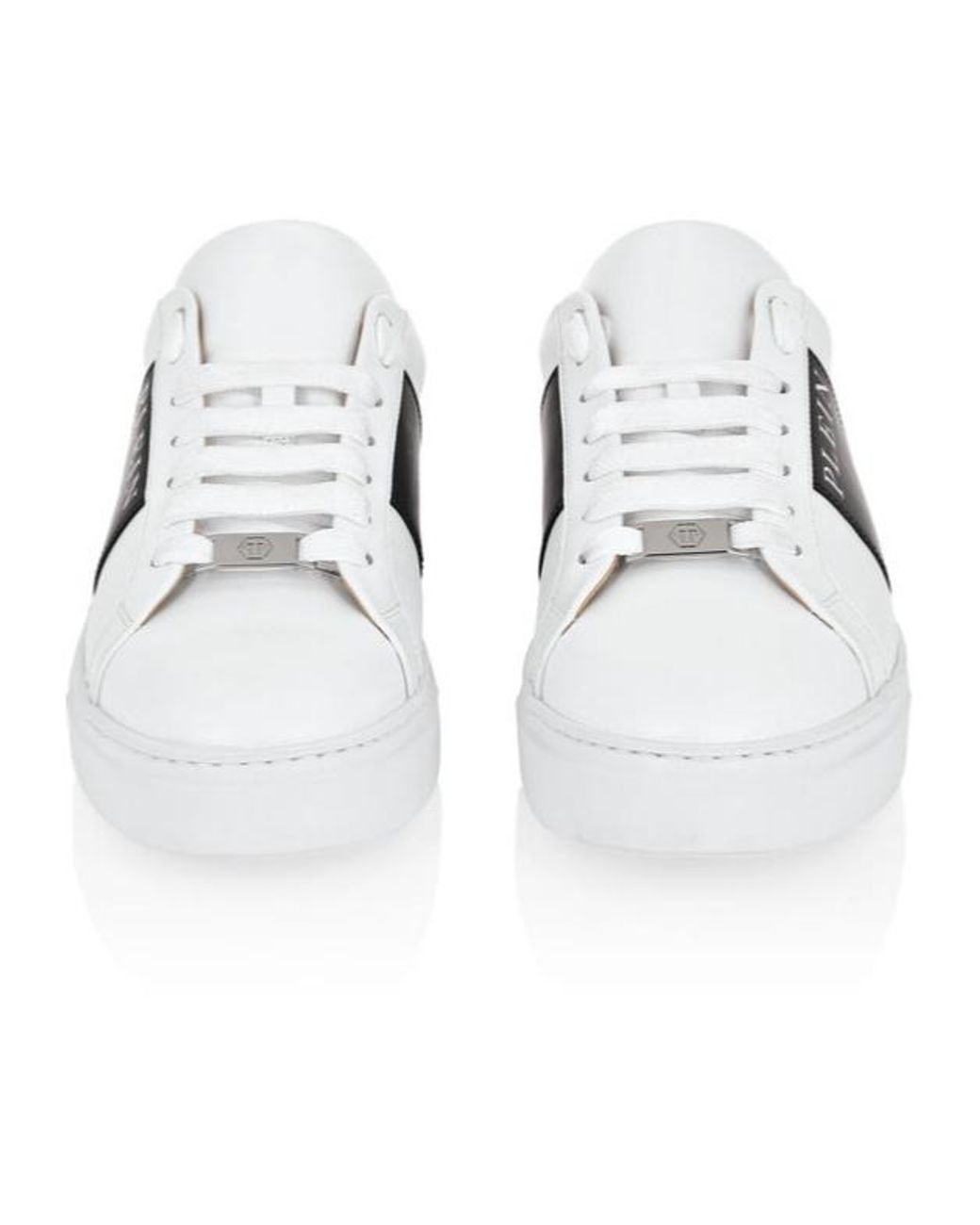 Philipp Plein White Logo-Printed Lace-Up Sneakers