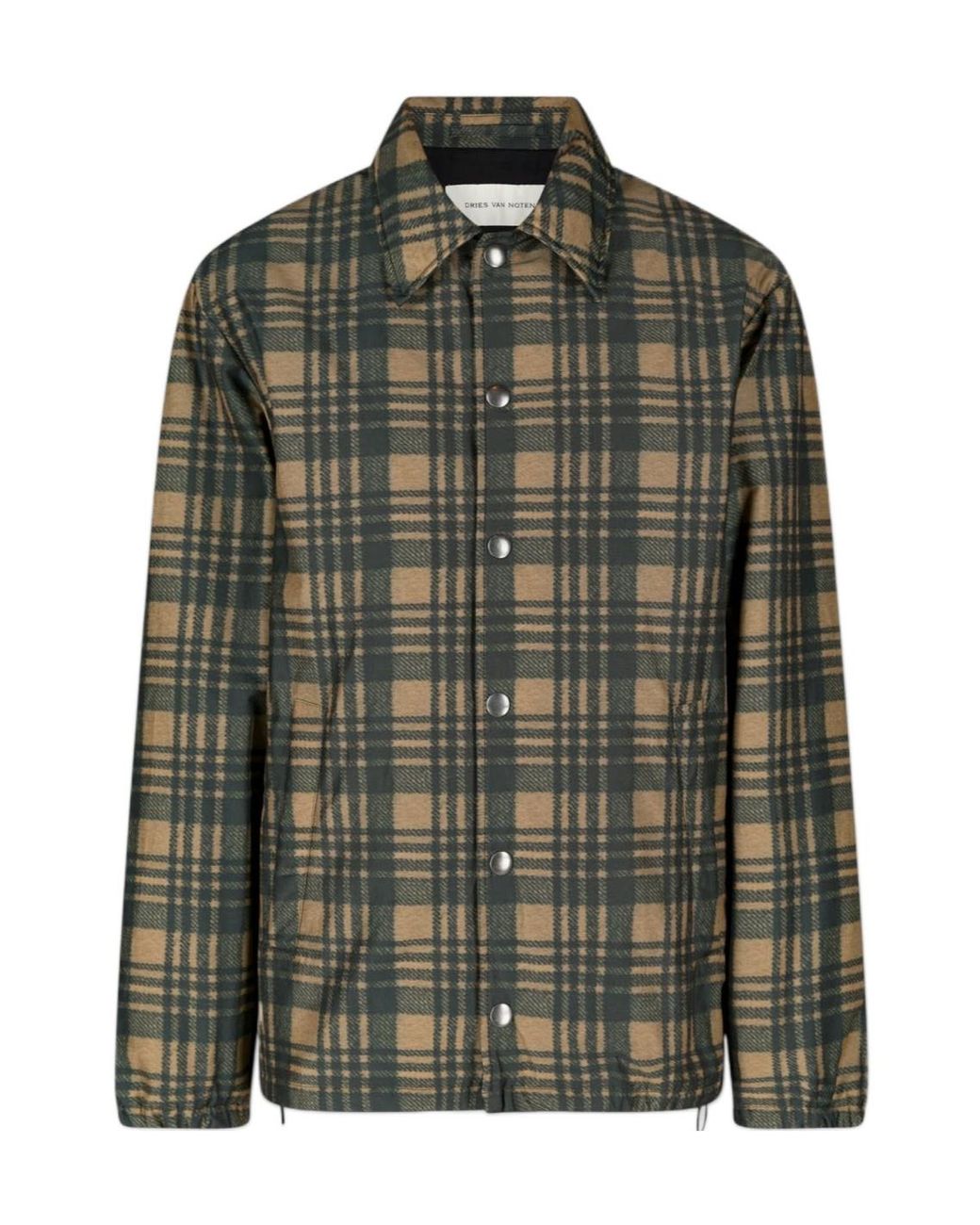 Dries Van Noten Green Button-Down Checked Jacket for men