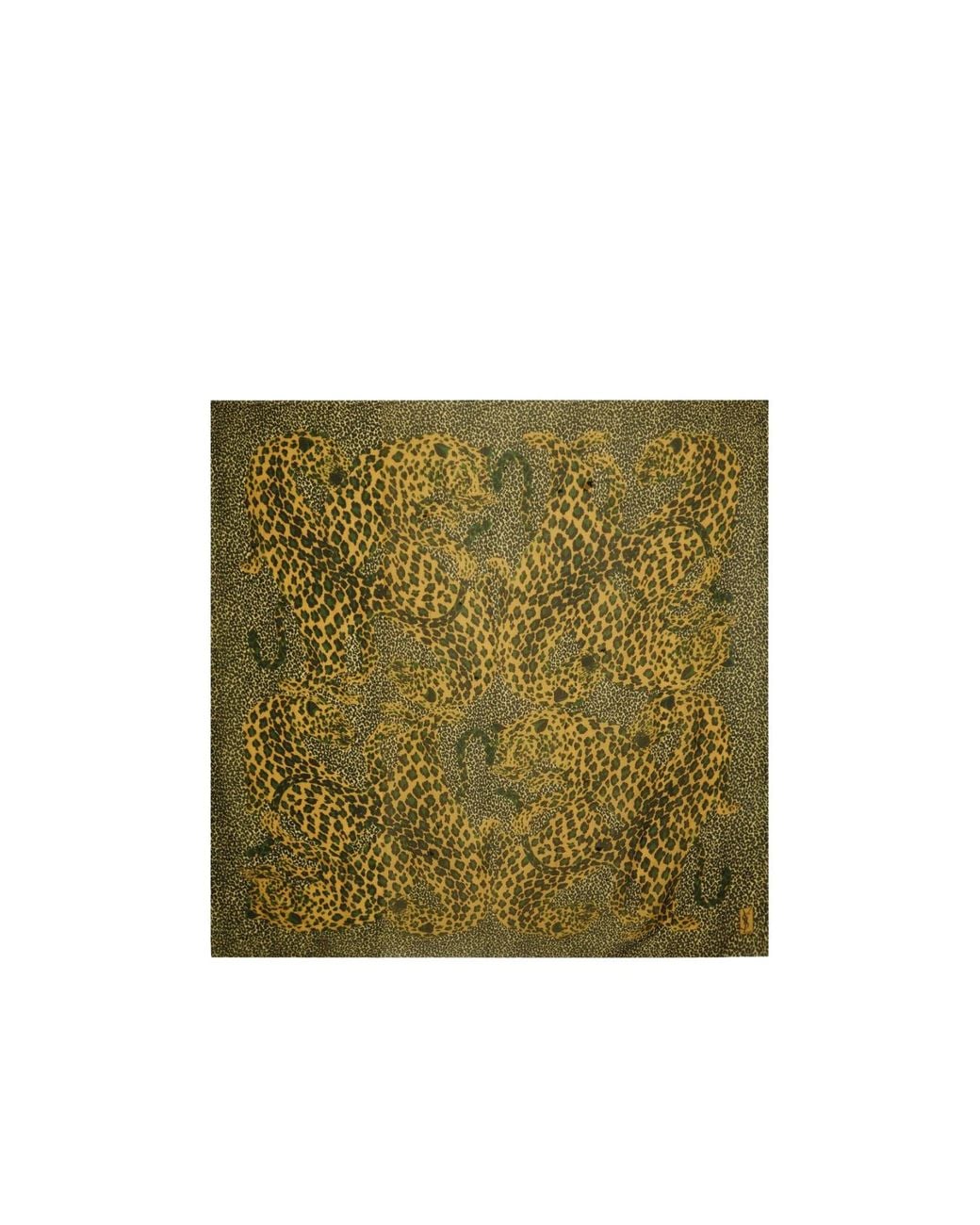 Saint Laurent Green Leopard-Print Animal Patterned Square Scarf