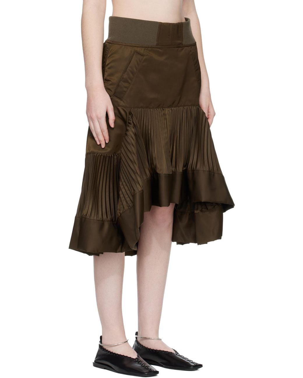 Sacai Green Pleated Midi Skirt