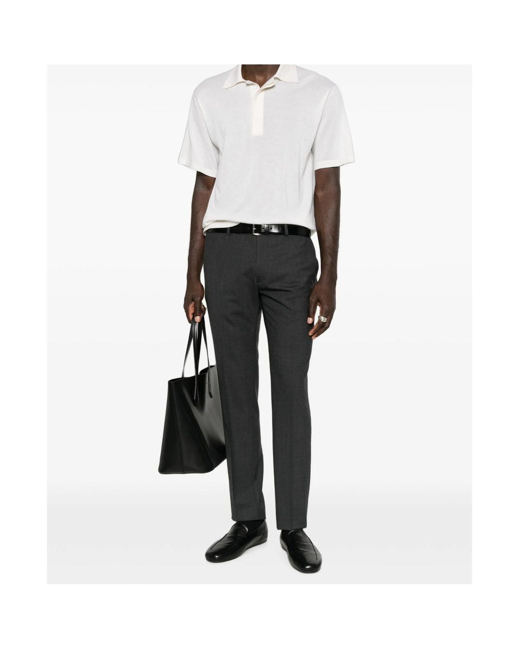 Lisa Yang White Short-Sleeved Knit Polo Shirt for men