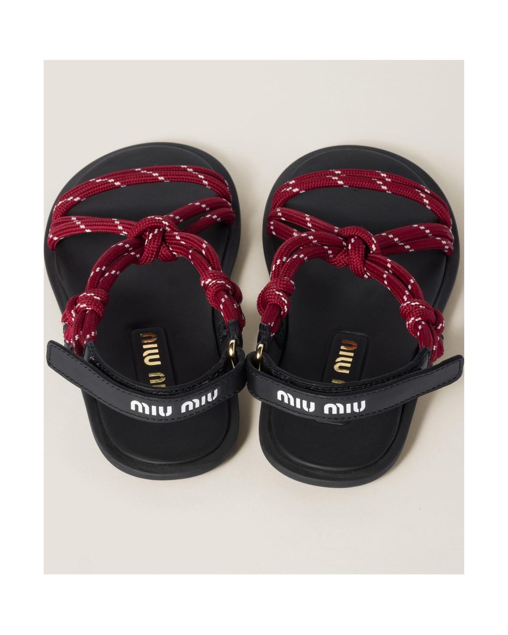 Miu Miu Red Logo-Embossed Flat Sandals