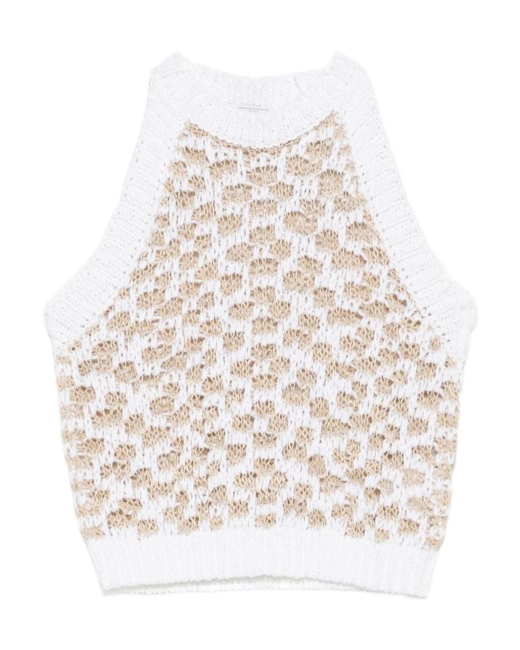 Peserico White Open-Knit Sleeveless Top