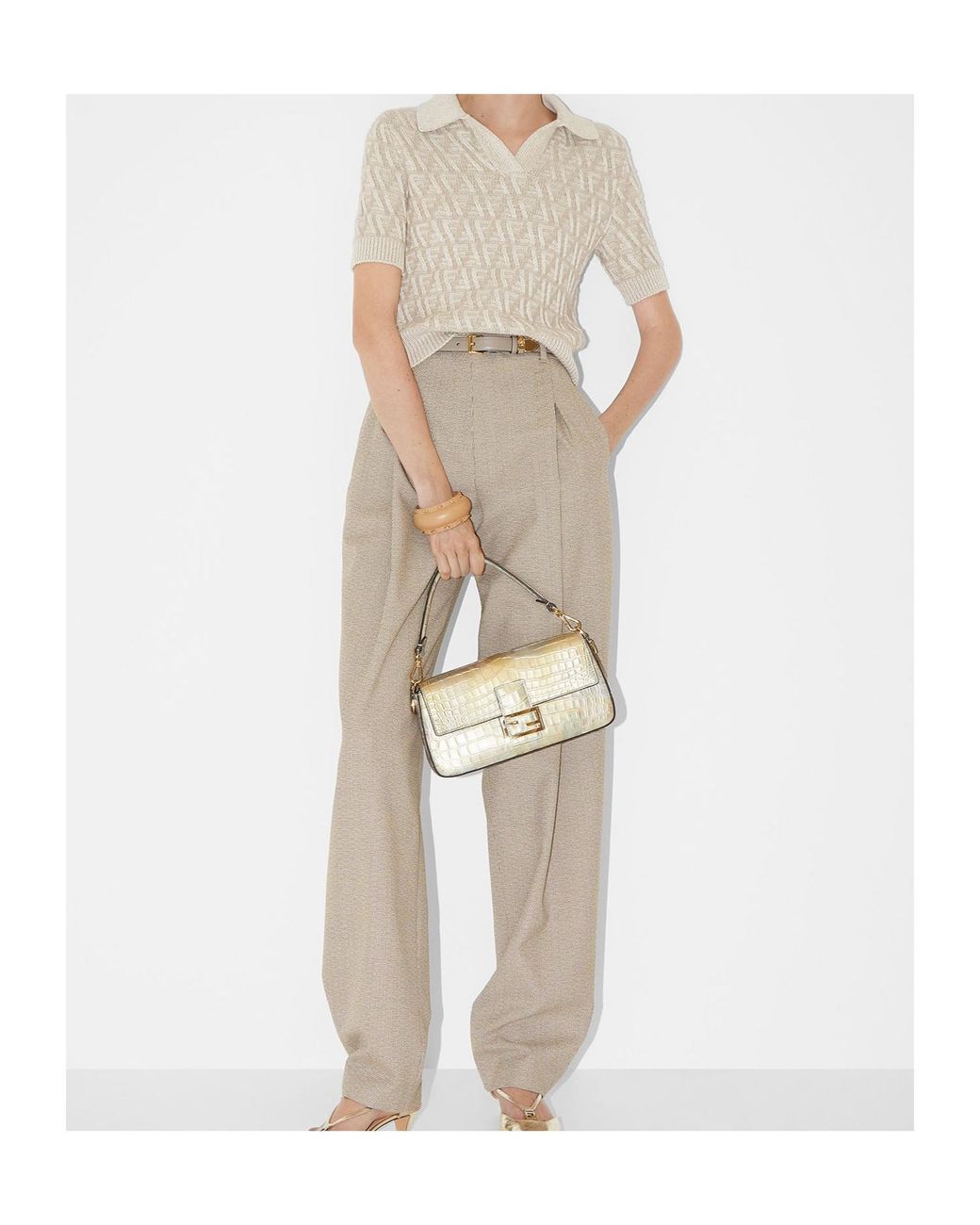 Fendi White Logo Detailed Knitted Polo Top