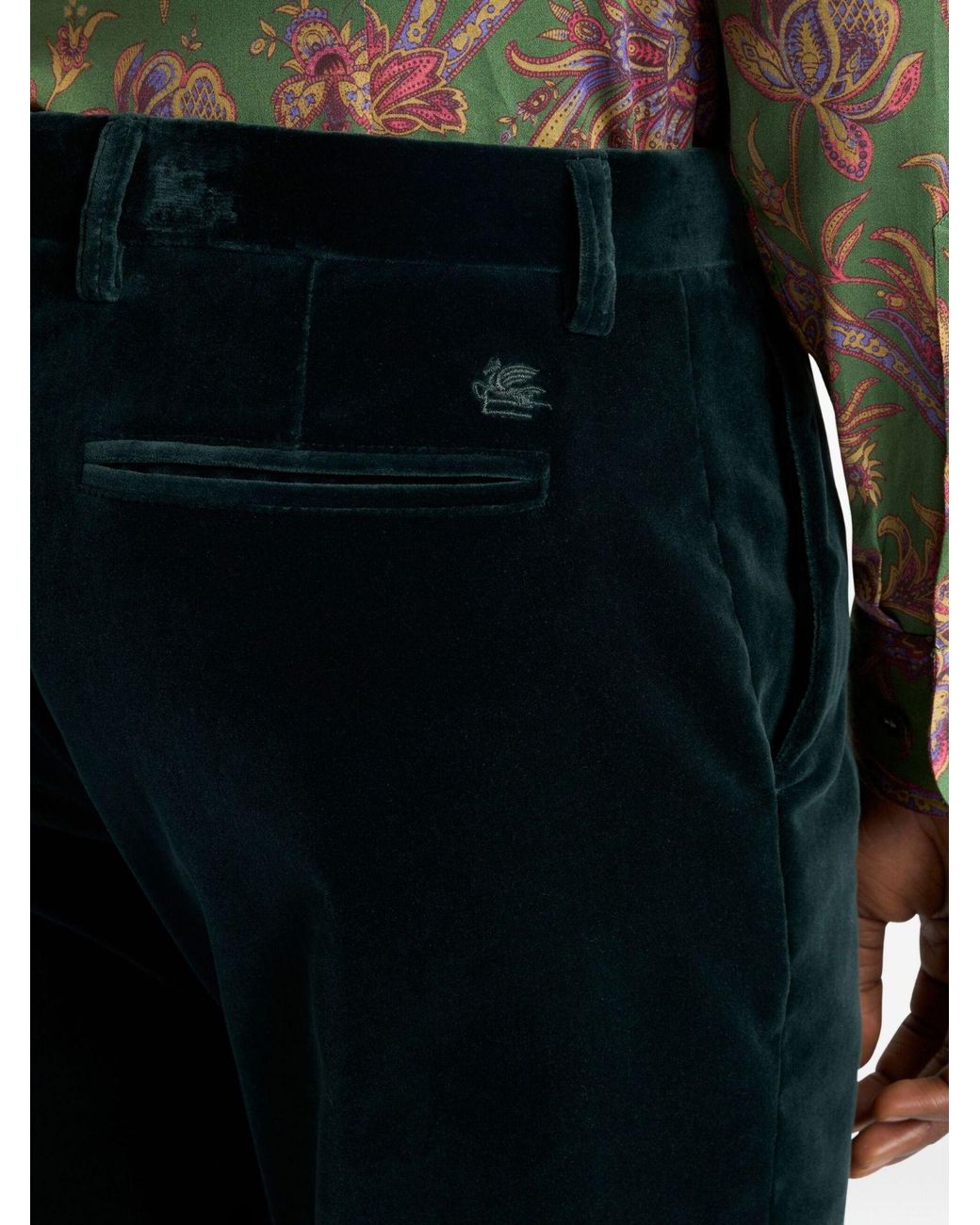 Etro Blue Stretch Velvet Trousers for men
