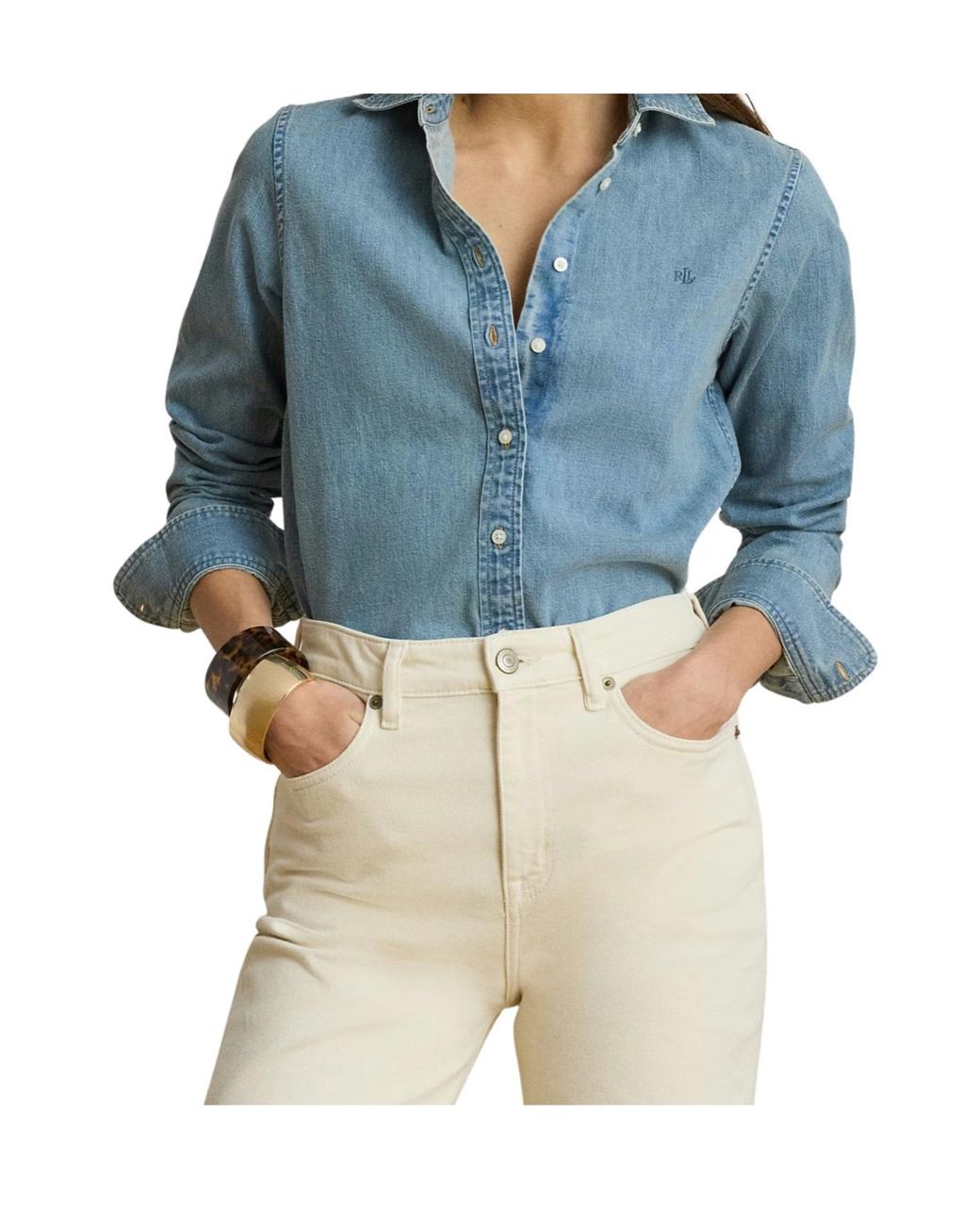 Ralph Lauren Blue Embroidered-Logo Denim Shirt