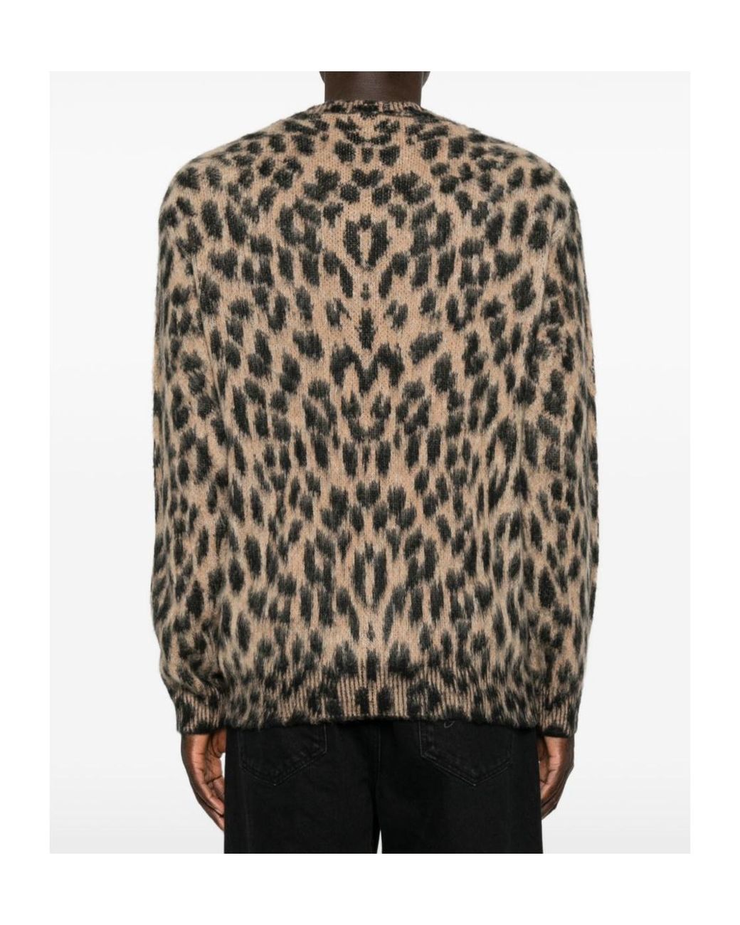 Laneus Brown Leopard-Print Knit Cardigan for men