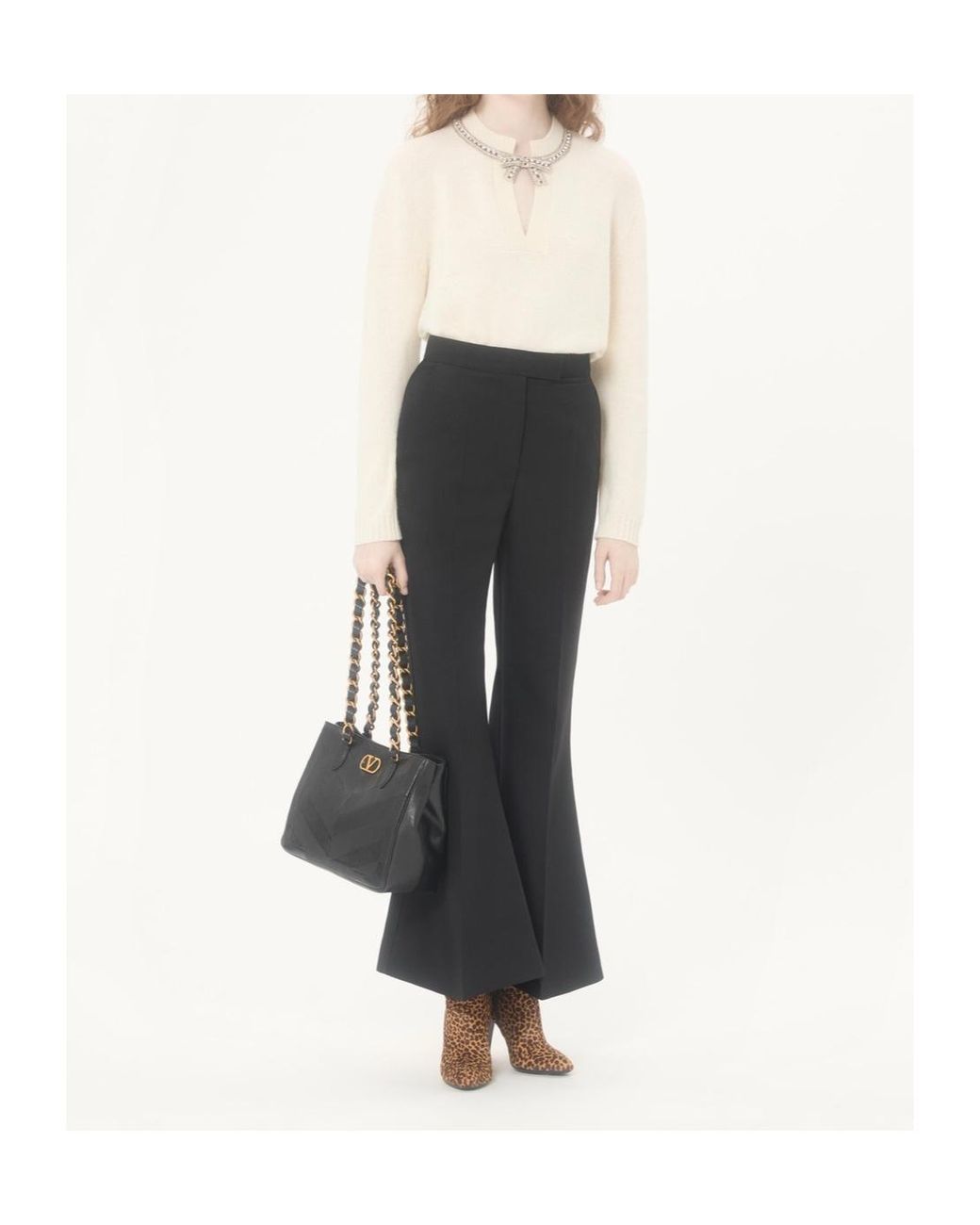 Valentino Natural Bow Embellished V-Neck Jumper