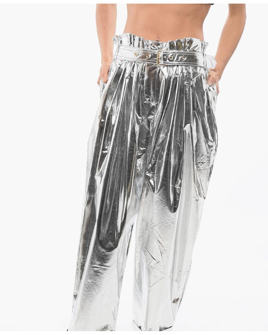 Balmain Metallic Silvery Boyfriend Cut Pants