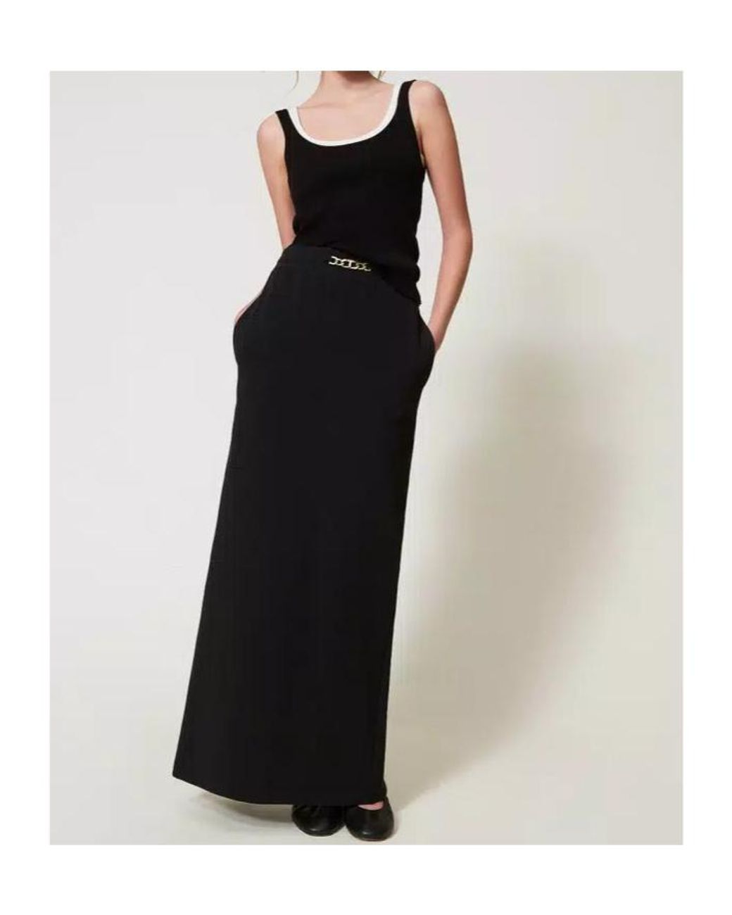 Twinset Black Cotton Maxi Skirt