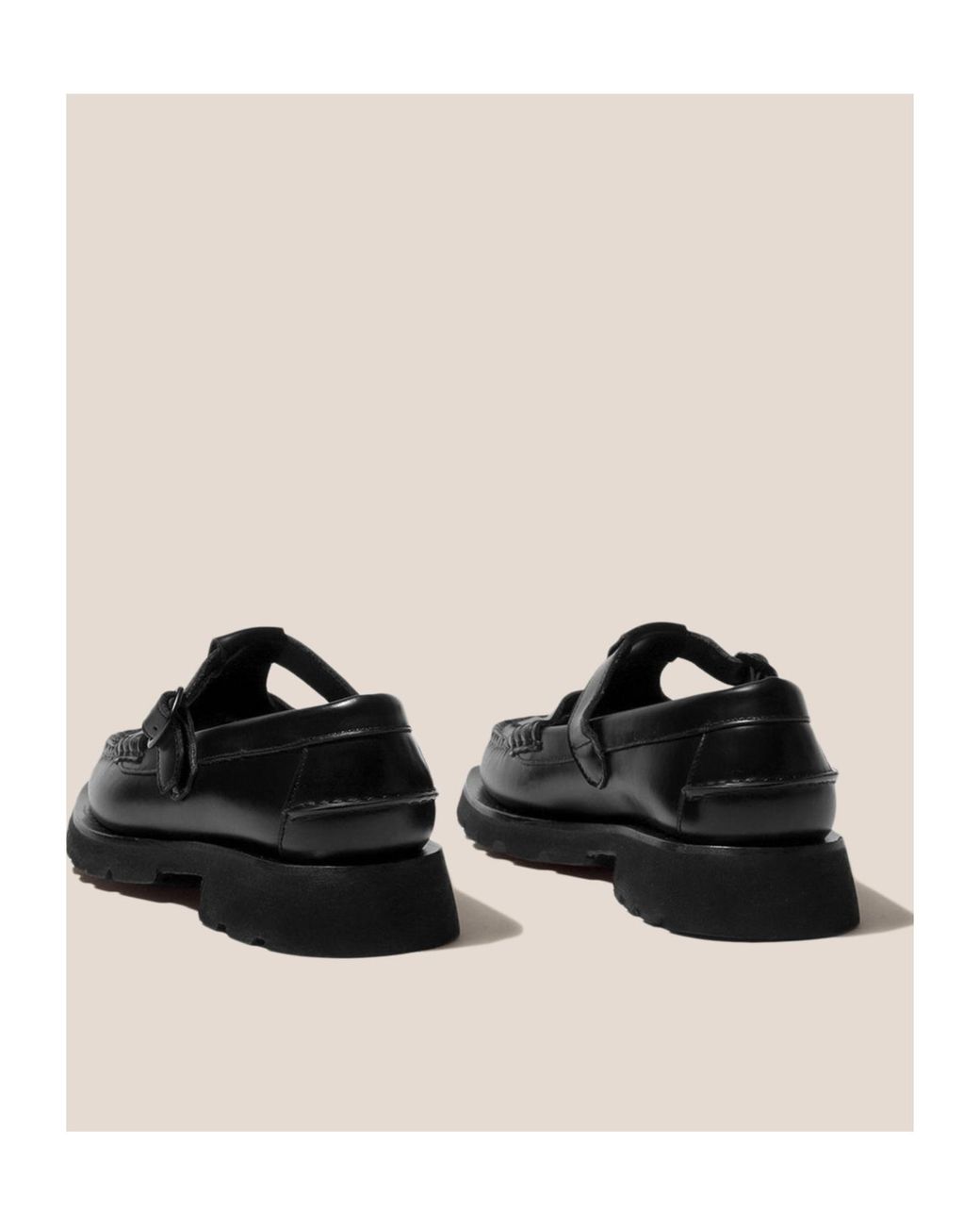 Hereu Black Tread Sole T-Bar Loafer
