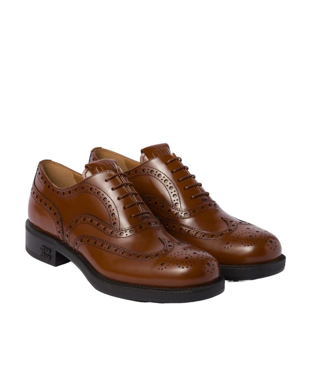 Miu Miu Brown Church's X Brushed Leather Oxford Brogue Shoes
