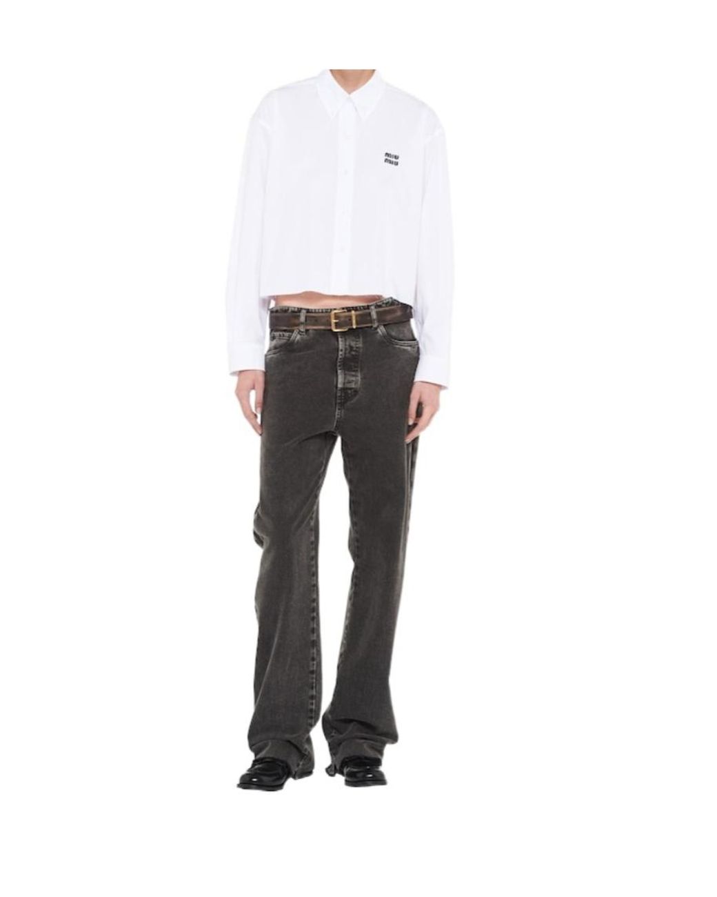 Miu Miu White Logo Cropped Shirt