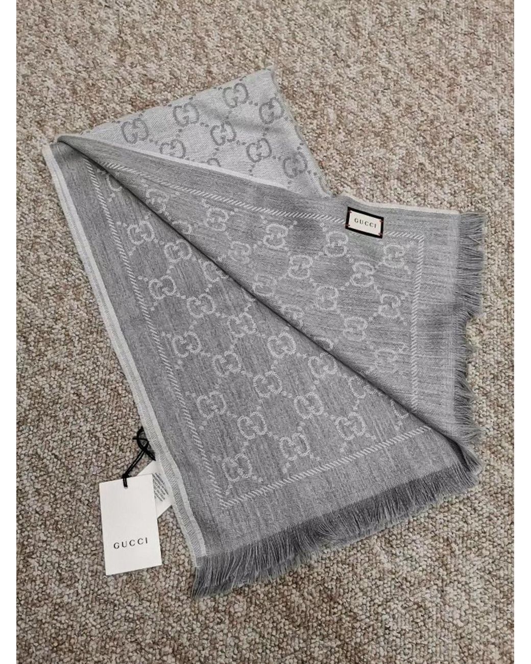 Gucci White Gg Supreme Jacquard Scarf