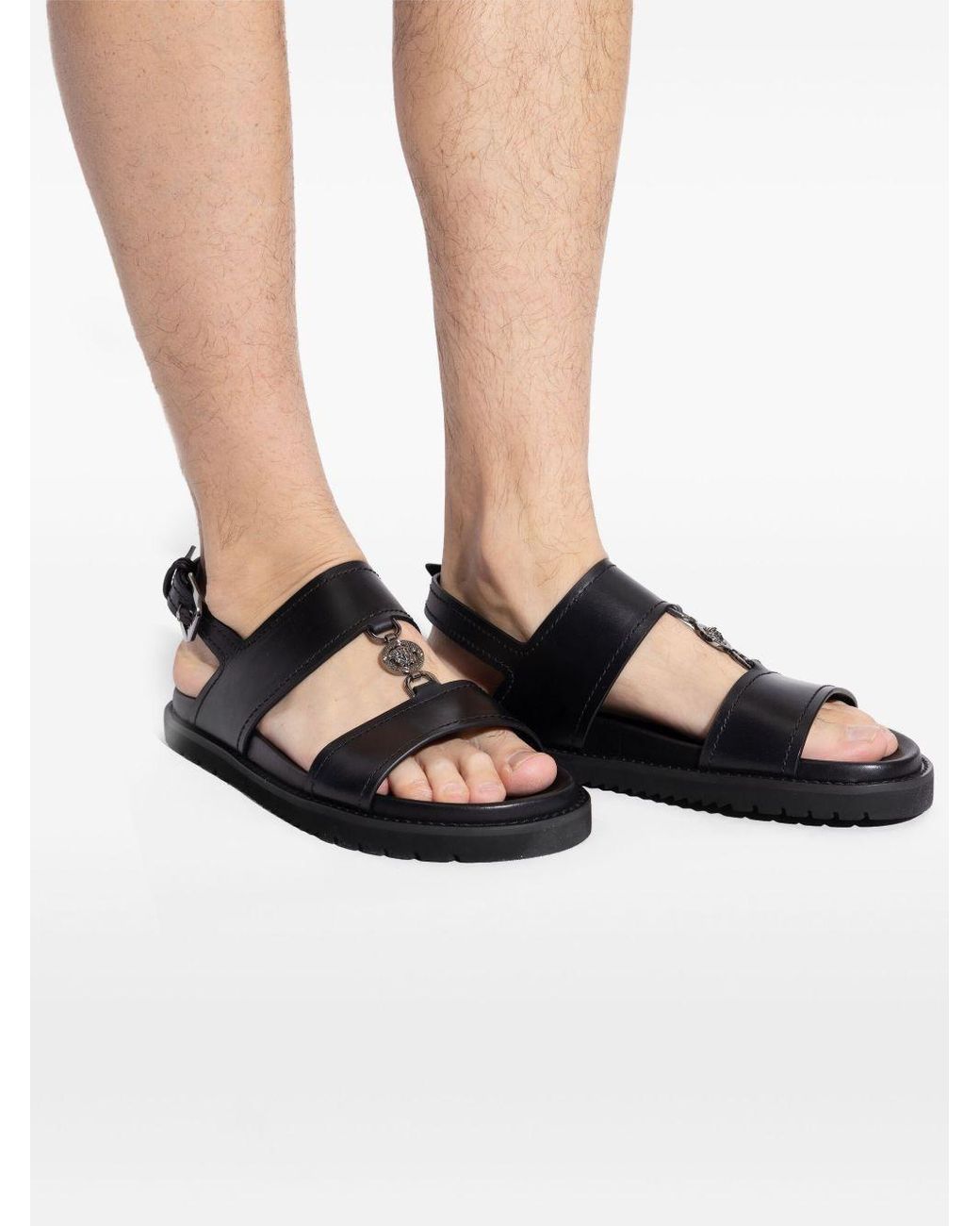 Versace Black Medusa-Plaque Sandals for men