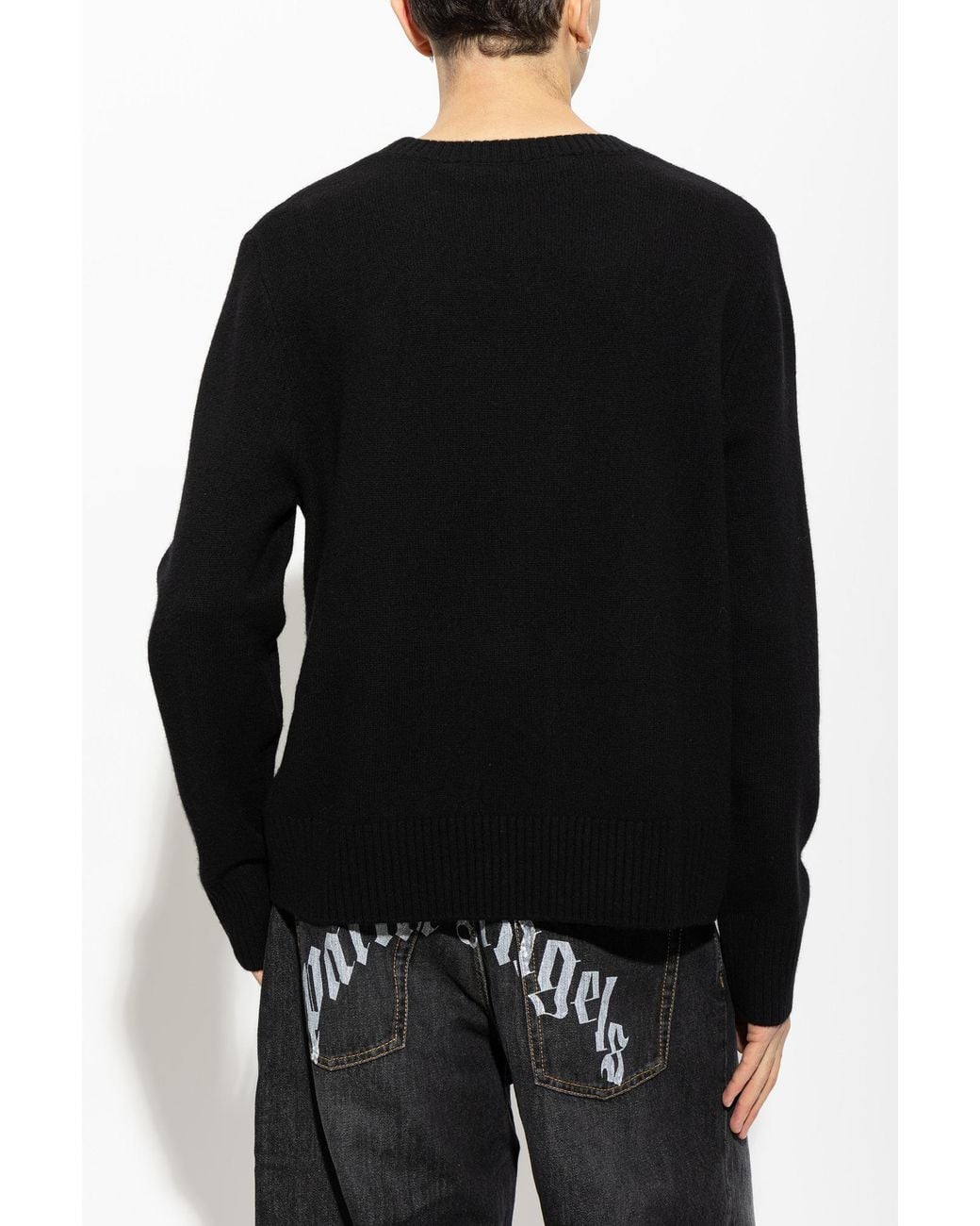 Palm Angels Black Long-Sleeve Crew-Neck Sweater for men