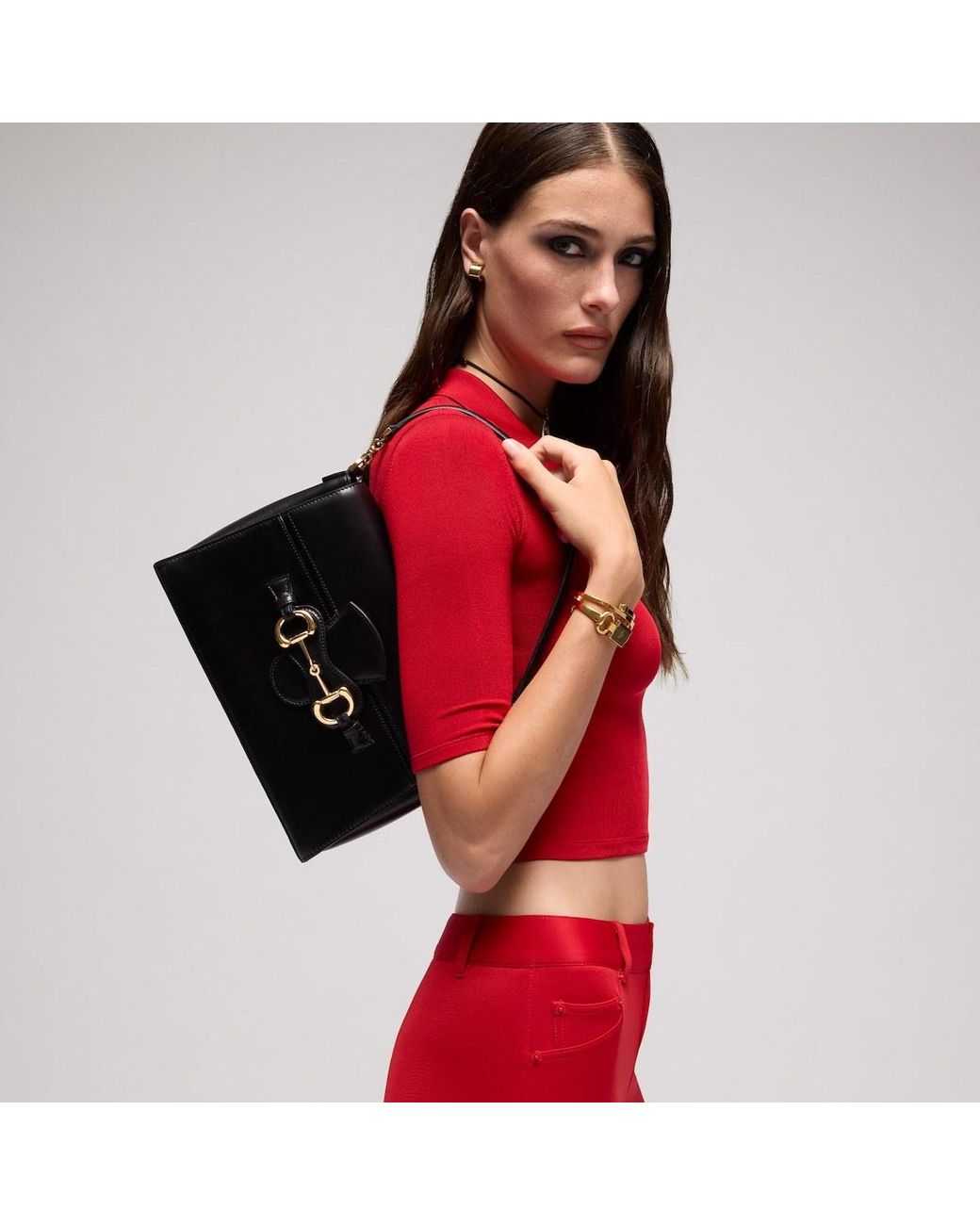 Gucci Black Horsebit Duomo Medium Top Handle Bag
