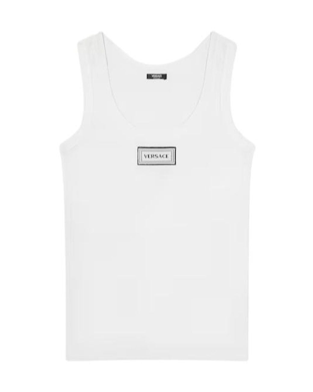 Versace White Logo Detailed Ribbed Sleeveless Top