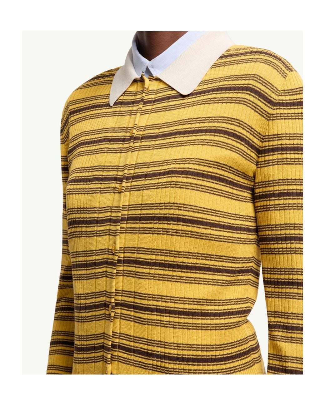 Moncler Yellow Striped Cotton Long Sleeve Polo Shirt