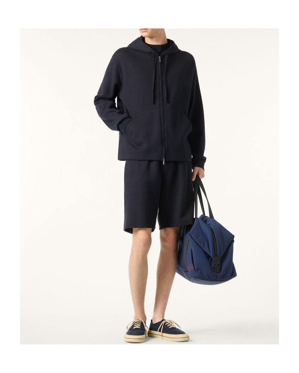 Loro Piana Blue Hooded Zip Jacket for men