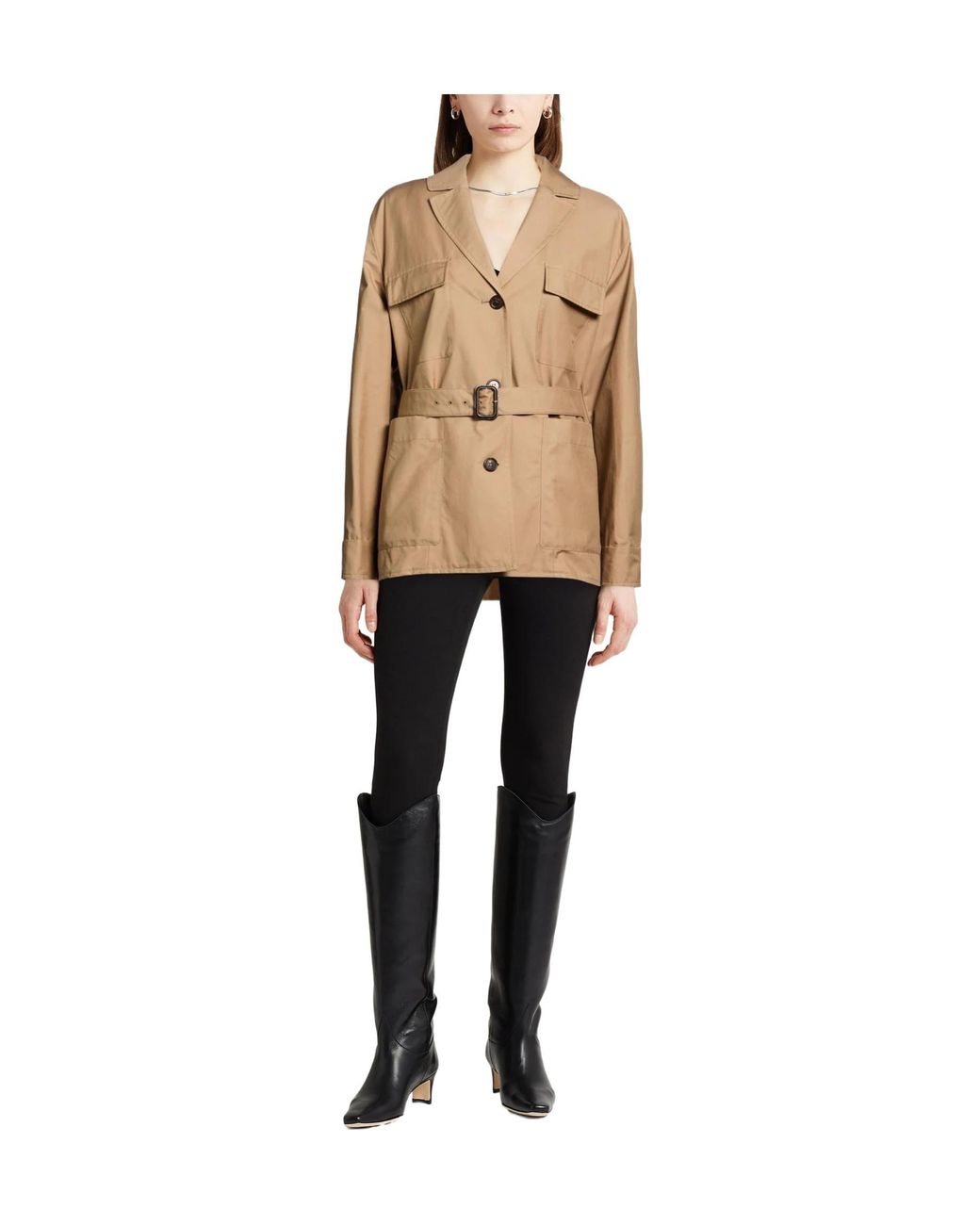 Max Mara Natural Solid Color Twill Lapel Jacket