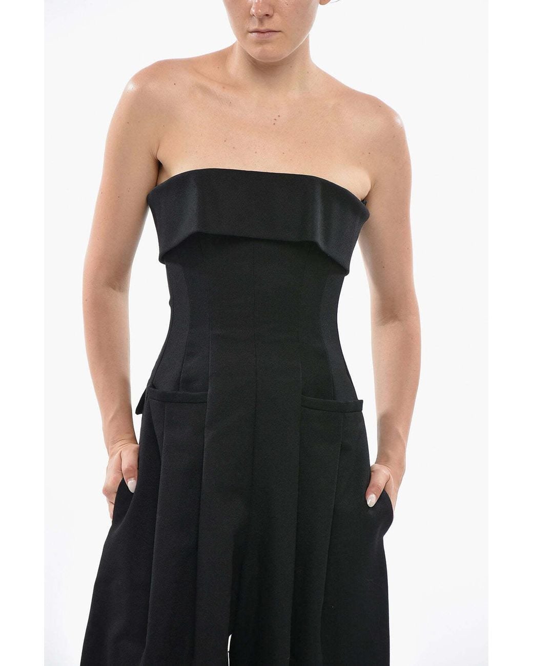DSquared² Black Strapless Wide-Leg Wool Jumpsuit