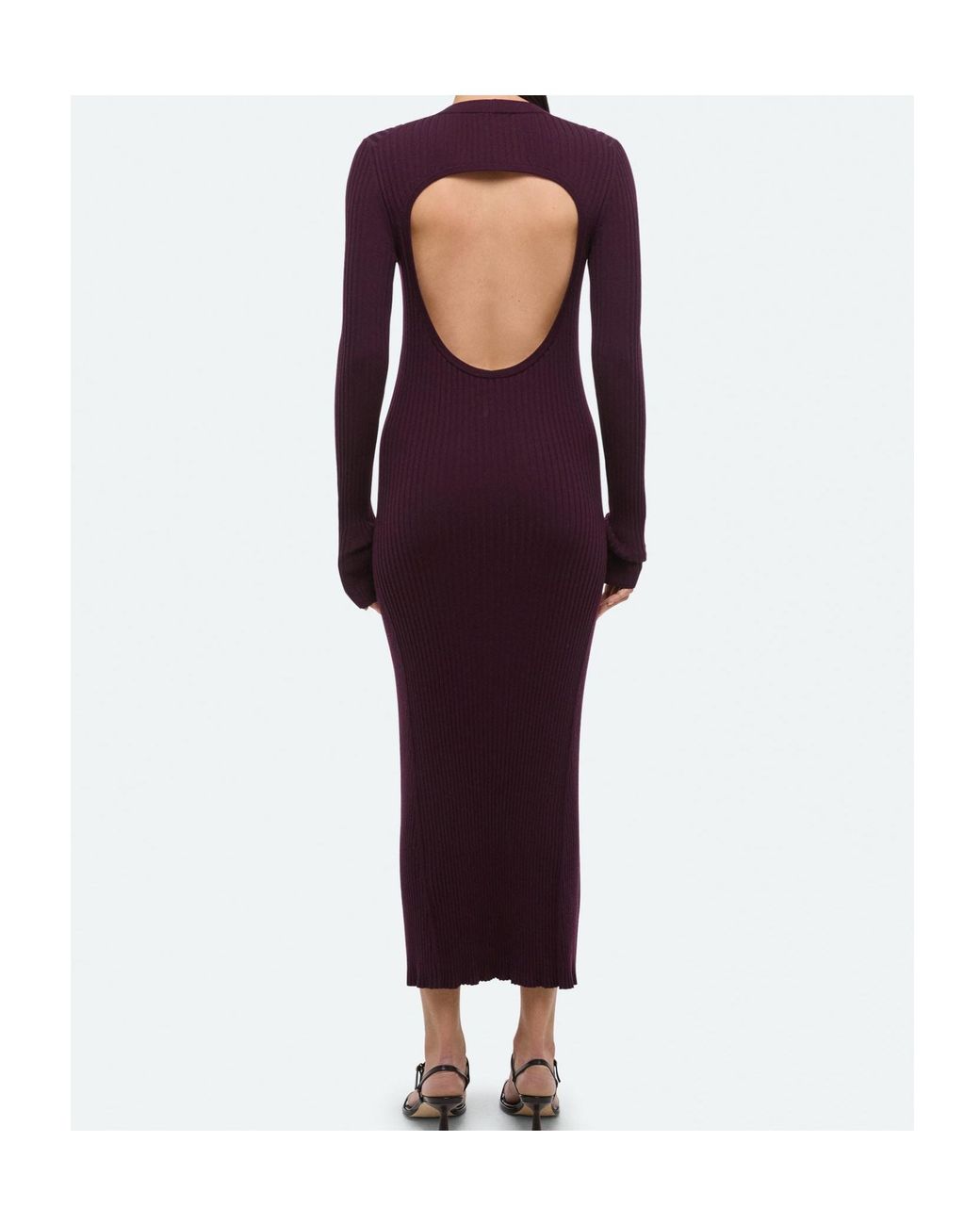 Helmut Lang Purple Long Sleeve Open Back Dress