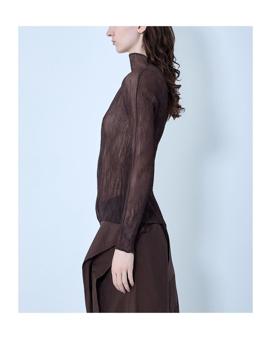 Issey Miyake Brown High-Neck Long-Sleeved Top