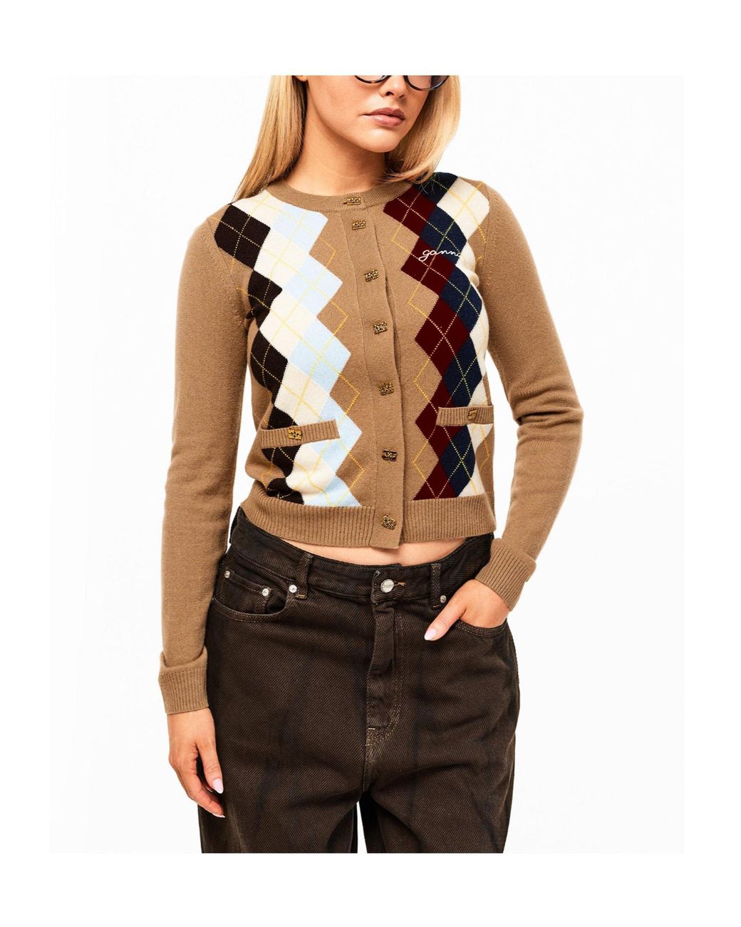 Ganni Multicolor Plaid Versatile Cardigan