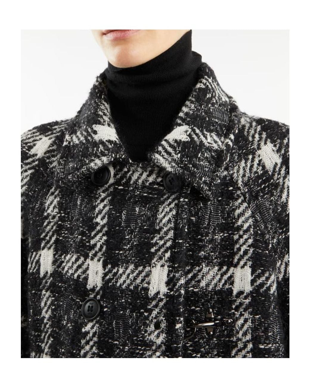 Fay Black Plaid Double-Breasted Coat