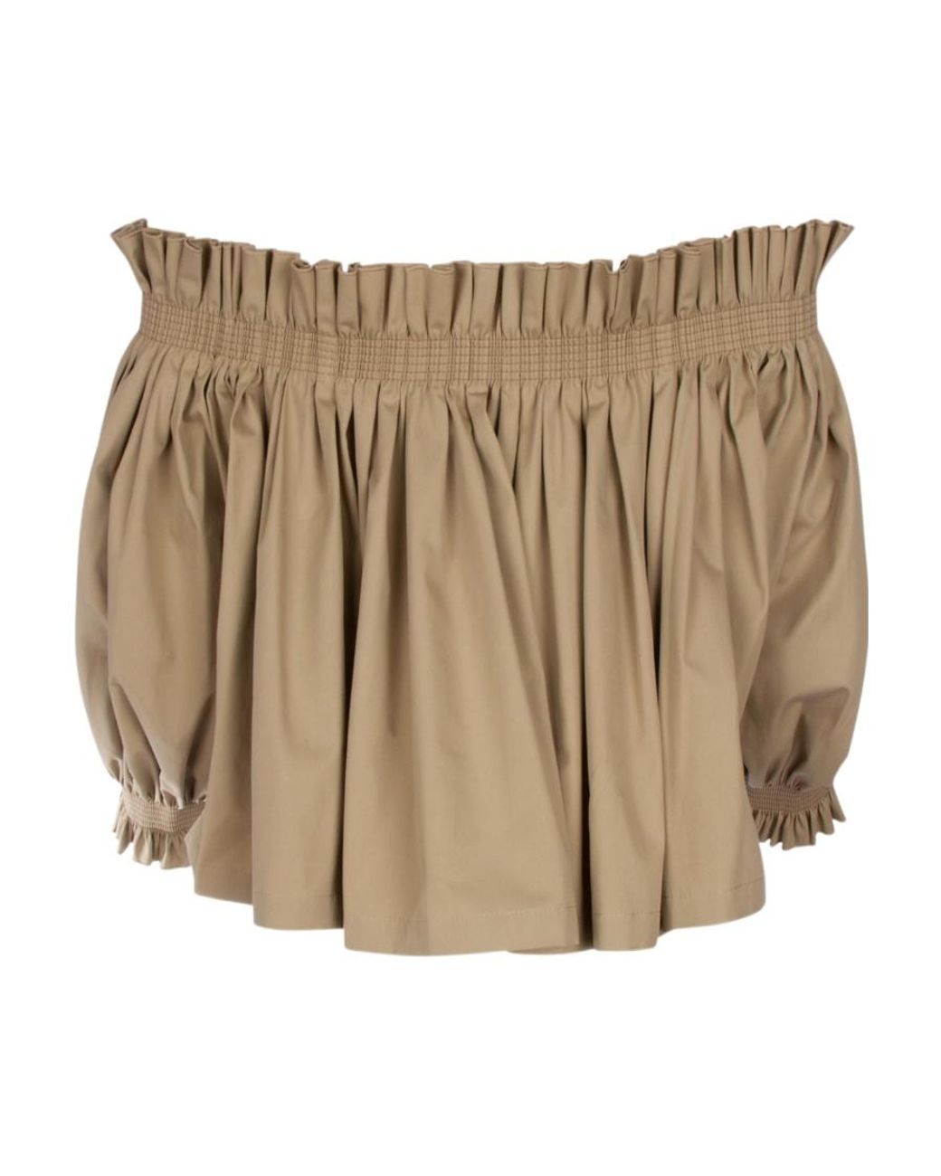 Dior Natural Christian Gathered Puff-Sleeved Cropped Blouse
