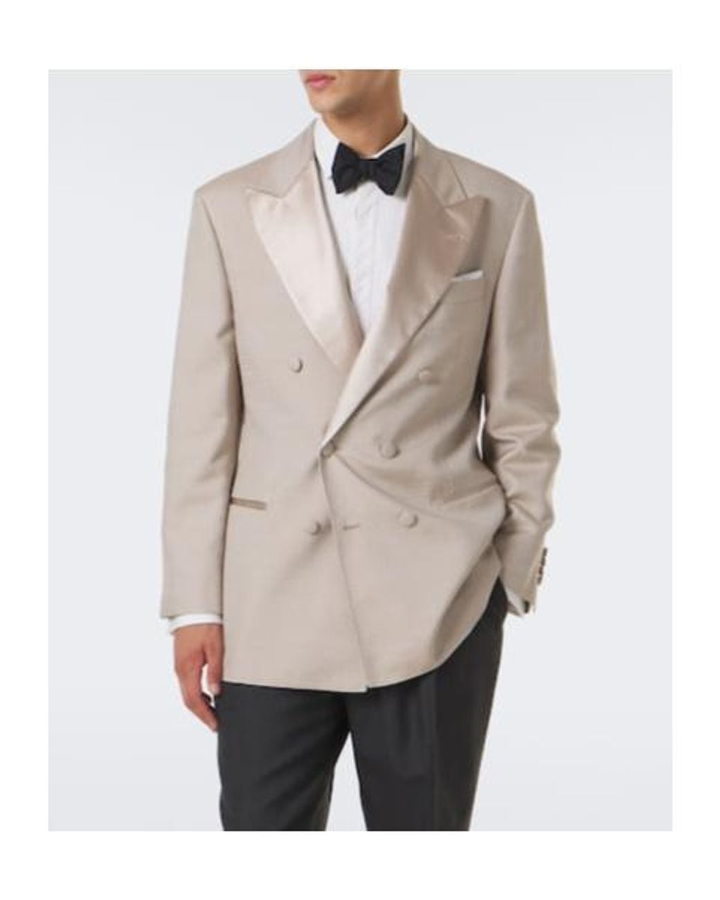Brunello Cucinelli Natural Patent Lapel Double-Breasted Blazer for men