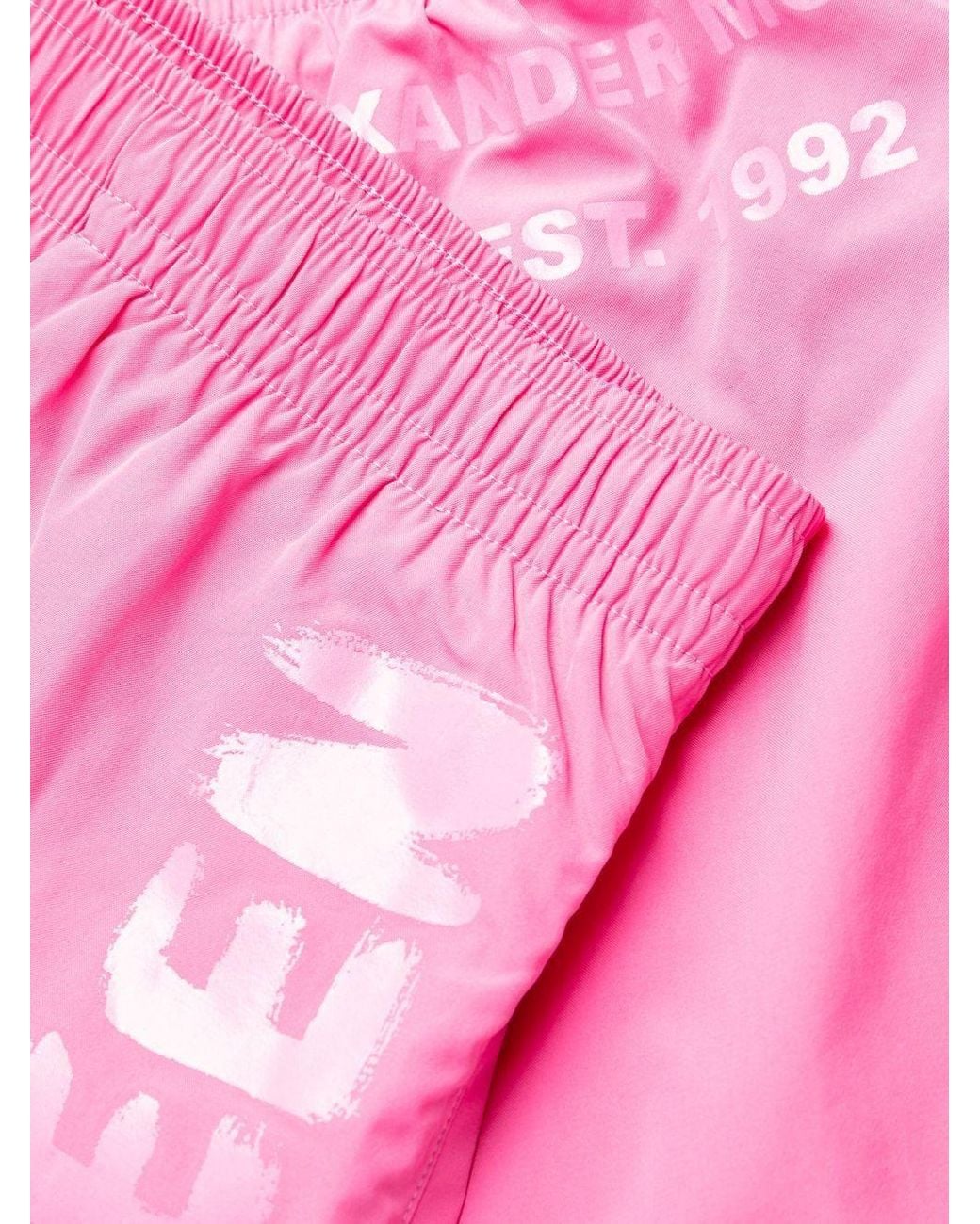McQueen Pink Graffiti Logo Swim Shorts for men