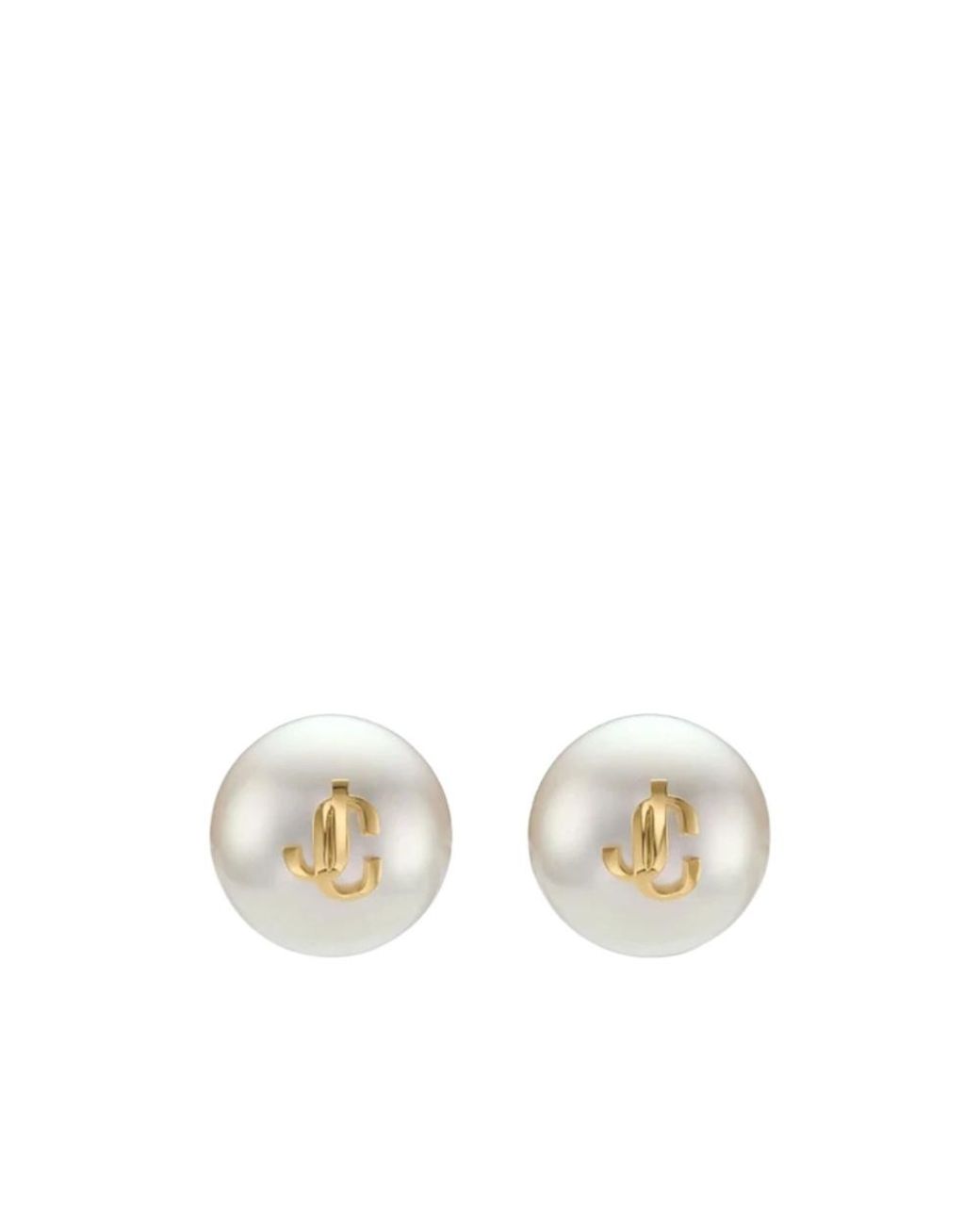 Jimmy Choo White Logo Detailed Pearl Stud