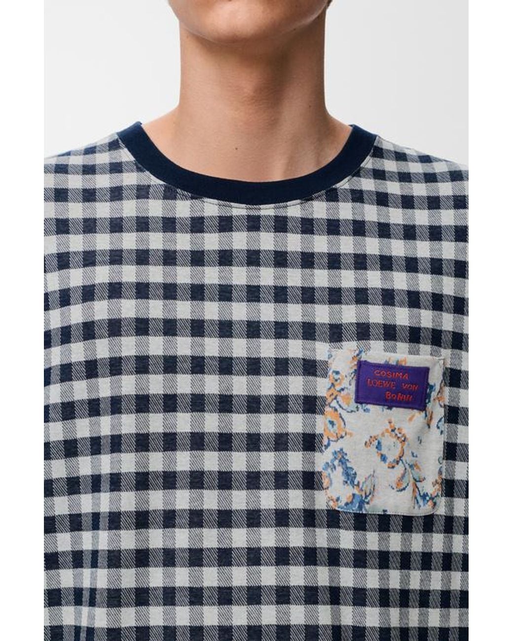 Loewe Blue X Cosima Von Bonin Gingham-Check Chest-Pocket T-Shirt for men