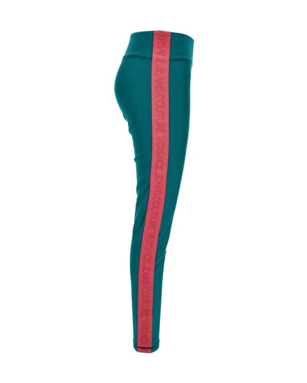 Versace Green Embossed-Logo Leggings