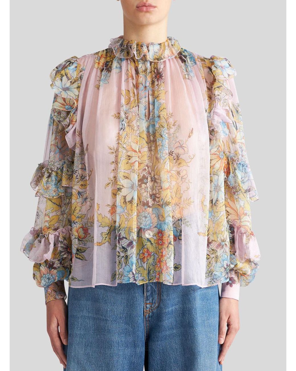 Etro Multicolor Printed Silk Blouse With Ruching