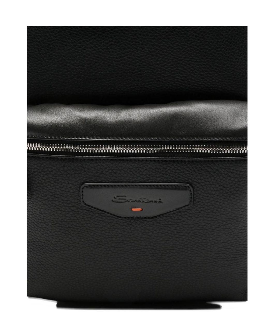 Santoni Black Leather Backpack for men