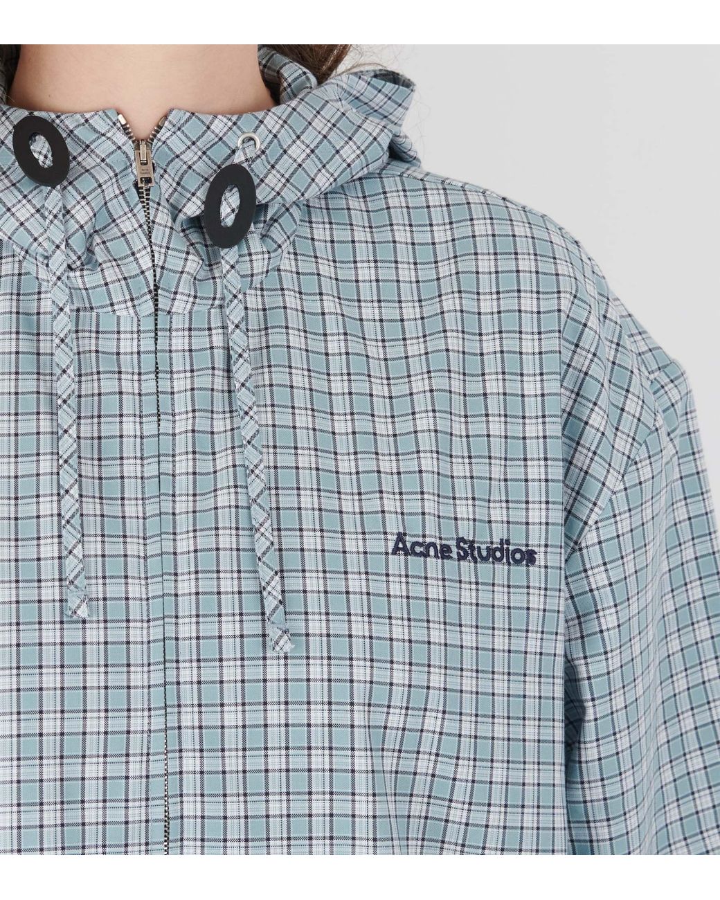 Acne Blue Hooded Check Jacket