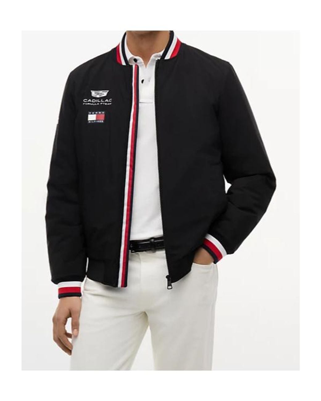 Tommy Hilfiger Black X Cadillac Formula 1 Logo-Embroidered Bomber Jacket for men