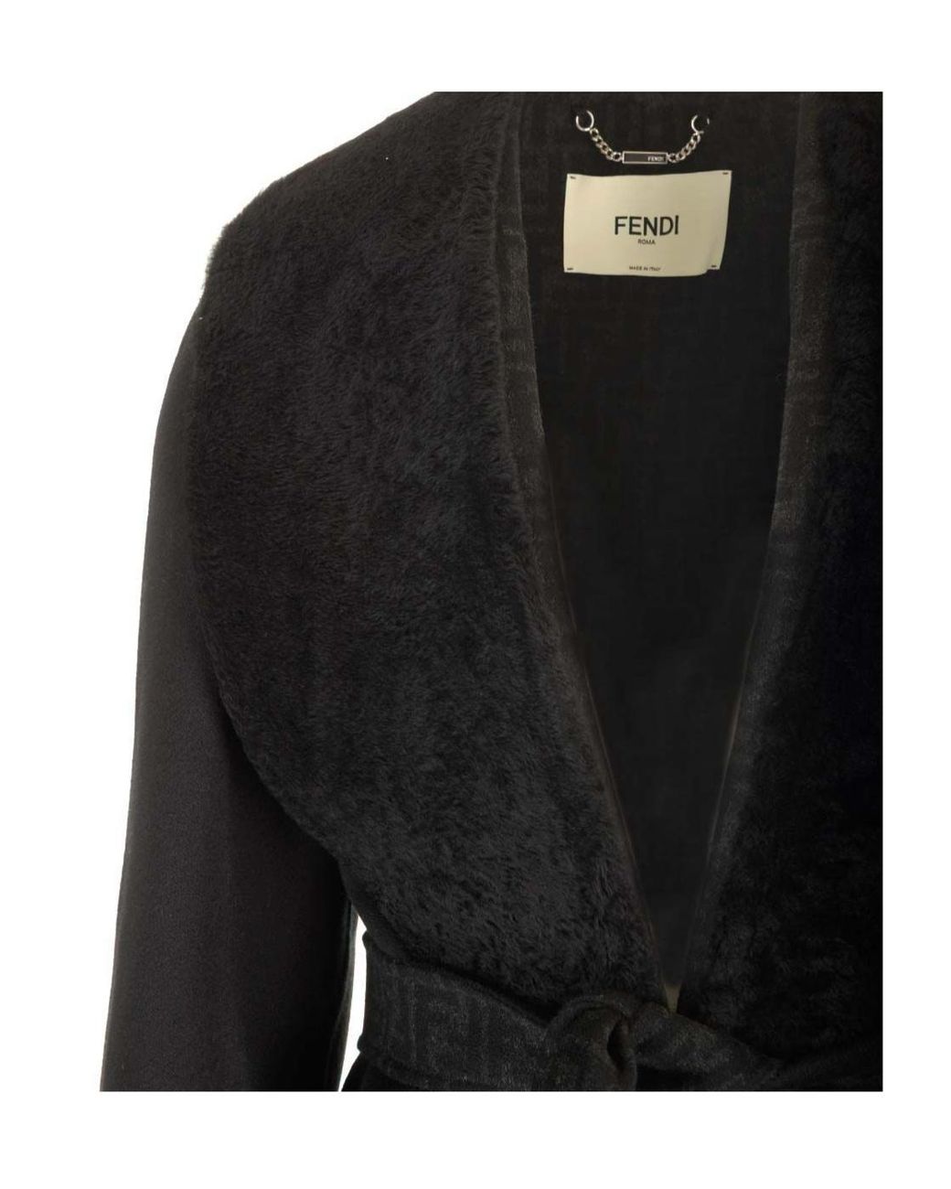 Fendi Black Wrap-Style Belted Waist Cocoon Coat