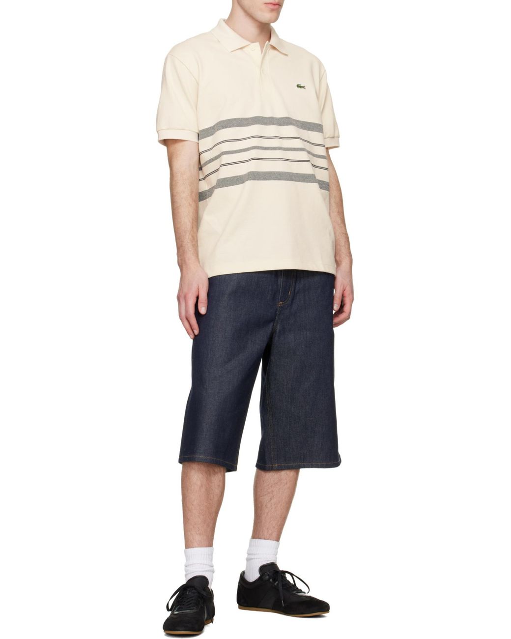 Lacoste White Classic Fit Stripe Detailed Polo Shirt for men