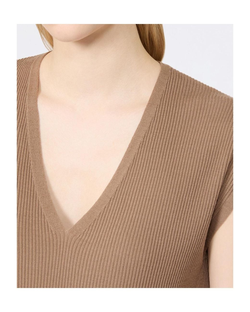Max Mara Natural Ribbed V-Neck Top