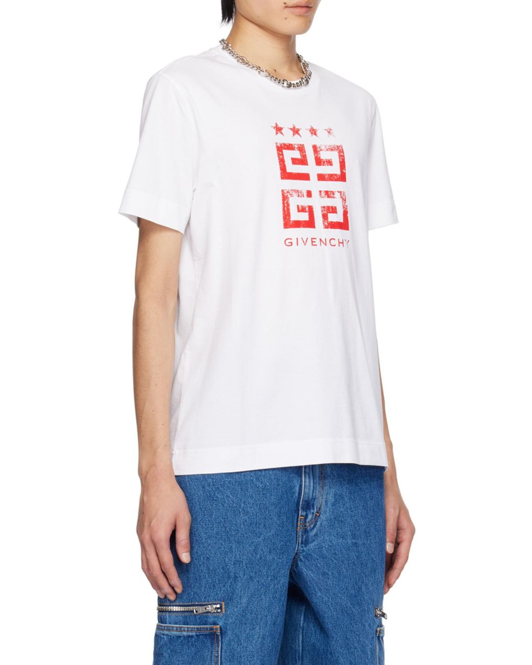 Givenchy White 4G Emblem Printed Crewneck T-Shirt for men