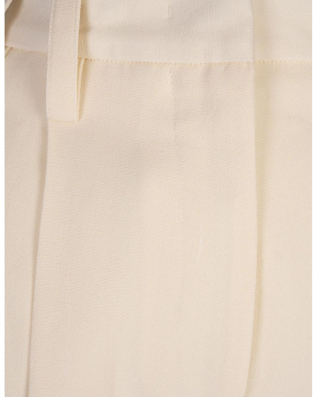 Jil Sander Natural Pleated Wide-Leg Trousers