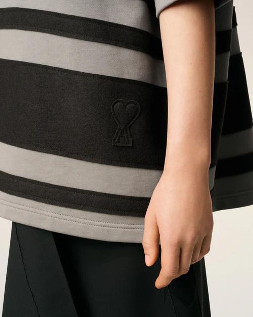 AMI Gray Ami De Coeur Striped Cotton Polo Shirt for men