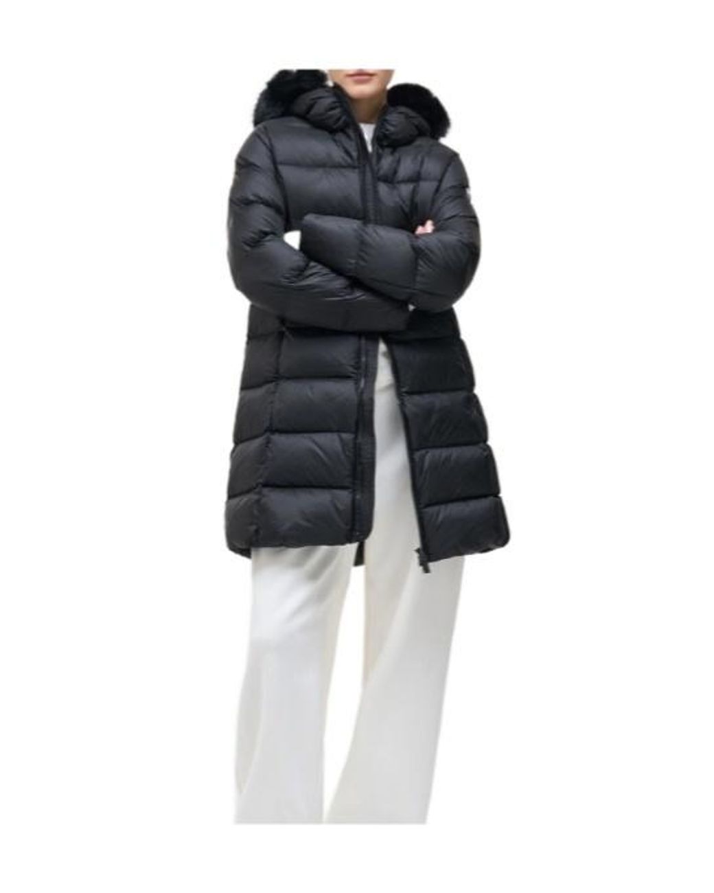 Colmar Black Fur-Trim Quilted Coat