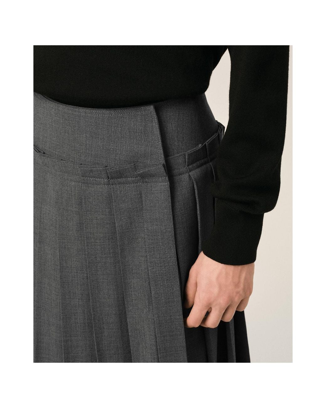 AMI Gray Mid-Length Pleated Wool Skirt for men