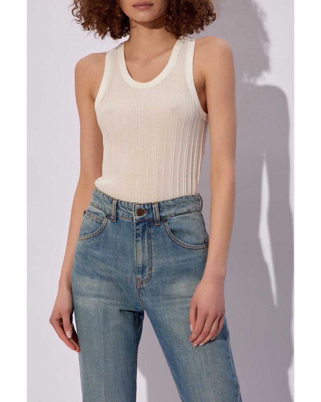 Victoria Beckham Natural Striped Fine-Knit Tank Top