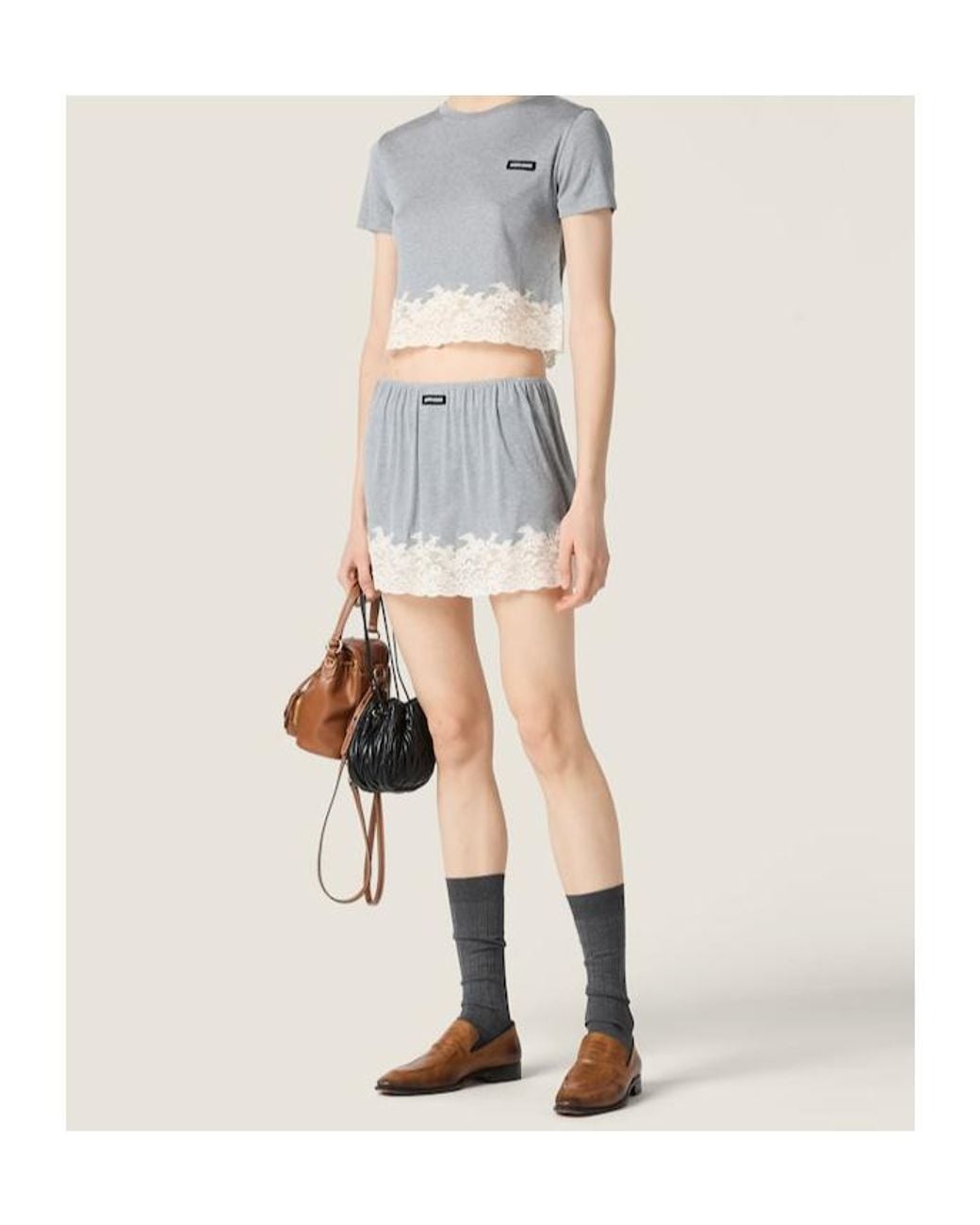 Miu Miu Gray Logo Patch Mini Skirt